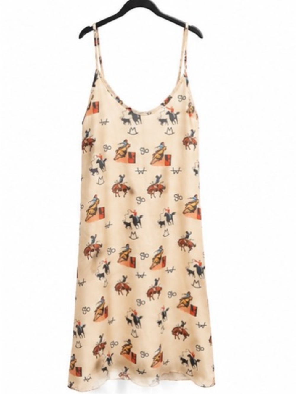 Cream Printed Satin Slip Dress with Western Motif - Women Intimates & Sleepwear
